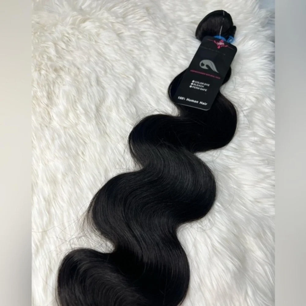 100% HUMAN HAIR  #1  Black , Unprocessed Virgin Body wave Bundle - Picture 4 of 5